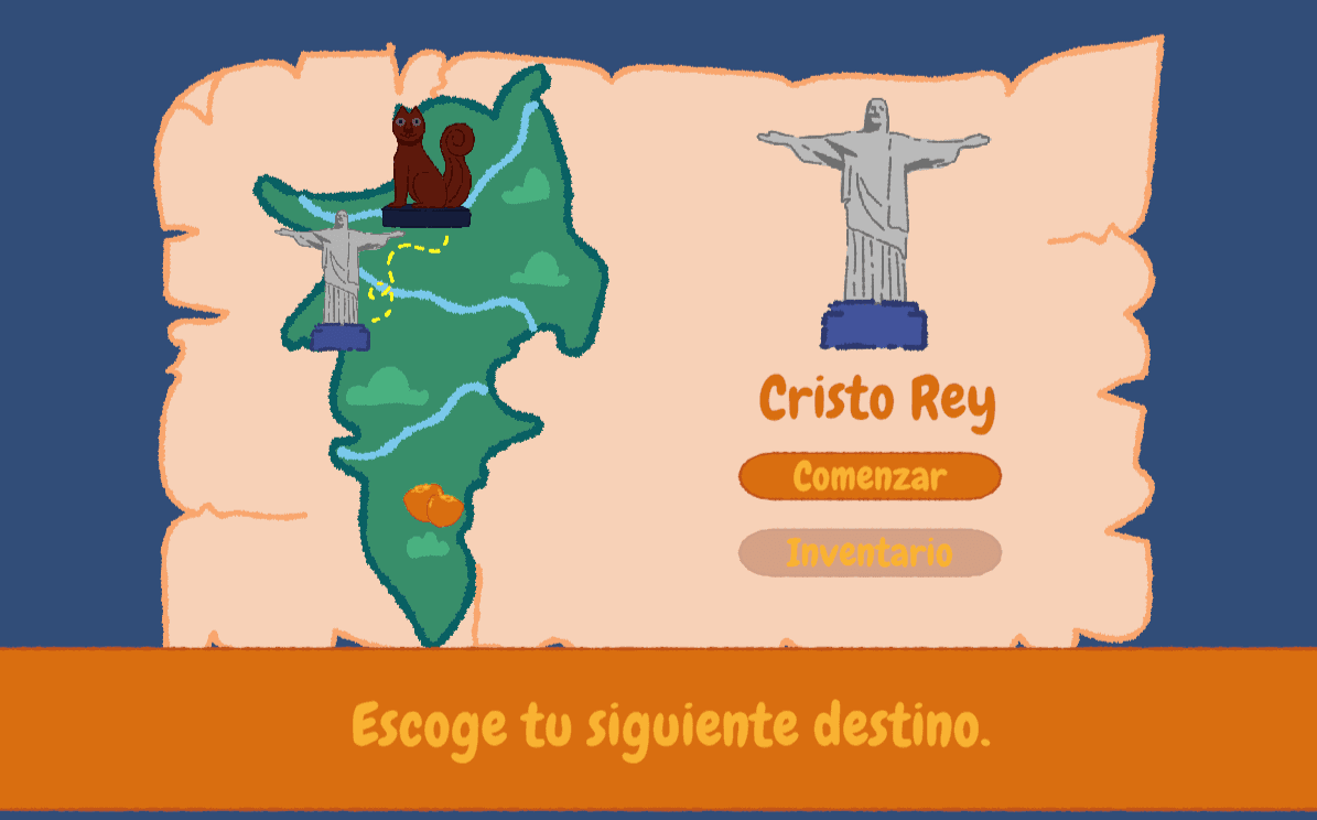 Mapa de Cholao con el Cristo Rey seleccionado y los botones Comenzar e Inventario
